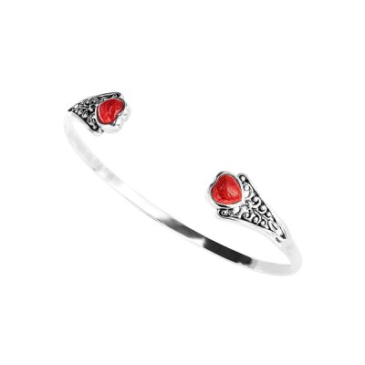 Sterling Silver Red Coral Bangle 7.5 Inches