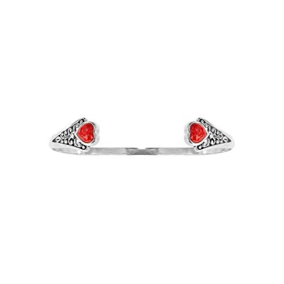 Sterling Silver Red Coral Bangle 7.5 Inches