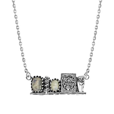 Sterling Silver Rainbow Moonstone with Labradorite Magical Grimoire Necklace 18 Inches