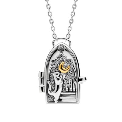 Sterling Silver Witch Cat Locket Two Tone Necklace 18 Inches