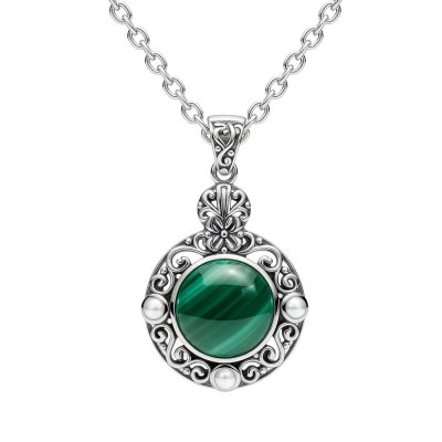 Sterling Silver Malachite With MOP With Chain 18 Inches