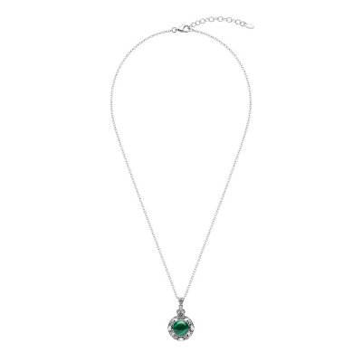 Sterling Silver Malachite With MOP With Chain 18 Inches