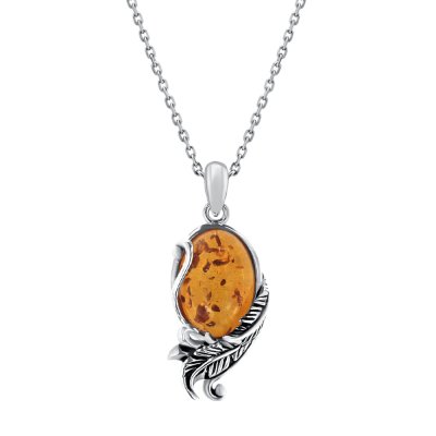 Sterling Silver Amber Pendant With Chain 18 Inches
