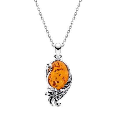 Sterling Silver Amber Pendant With Chain 18 Inches