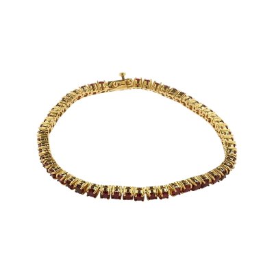 Sterling Silver Ruby Round 3 mm Bracelet Over 18K Yellow Gold Plated 7.25 Inches