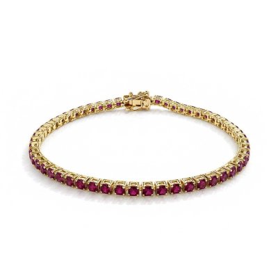Sterling Silver Ruby Round 3 mm Bracelet Over 18K Yellow Gold Plated 7.25 Inches