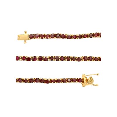 Sterling Silver Ruby Round 3 mm Bracelet Over 18K Yellow Gold Plated 7.25 Inches