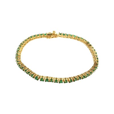 Sterling Silver Emerald Round 3 mm Bracelet Over 18K Yellow Gold Plated 7.25 Inches