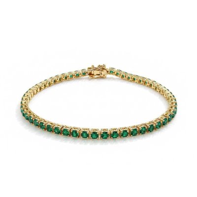 Sterling Silver Emerald Round 3 mm Bracelet Over 18K Yellow Gold Plated 7.25 Inches