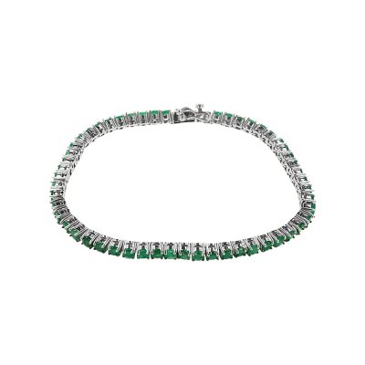 Sterling Silver Emerald Round 3 mm Bracelet Over Rhodium Plated 7.25 Inches