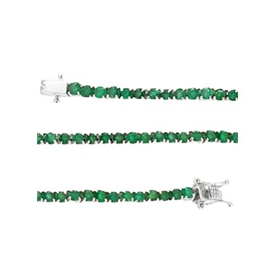 Sterling Silver Emerald Round 3 mm Bracelet Over Rhodium Plated 7.25 Inches