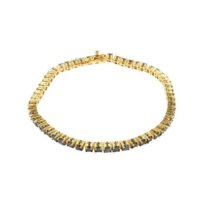 Sterling Silver Blue Sapphire Round 3 mm Bracelet Over 18K Yellow Gold Plated 7.25 Inches