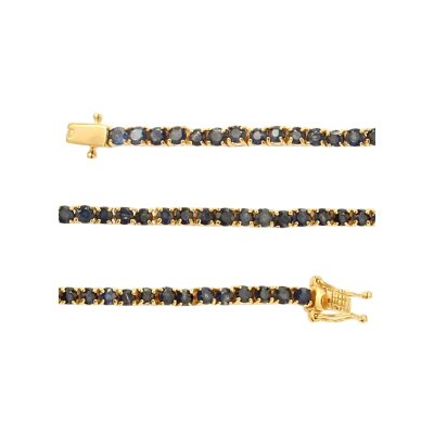 Sterling Silver Blue Sapphire Round 3 mm Bracelet Over 18K Yellow Gold Plated 7.25 Inches