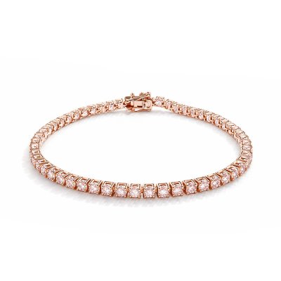 Sterling Silver Pink Morganite Round 3 mm Bracelet Over Rose Gold Plated 7.25 Inches