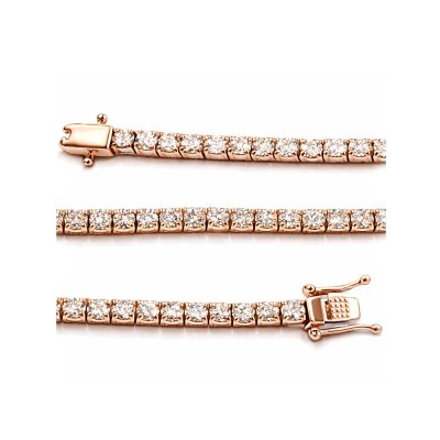 Sterling Silver Pink Morganite Round 3 mm Bracelet Over Rose Gold Plated 7.25 Inches
