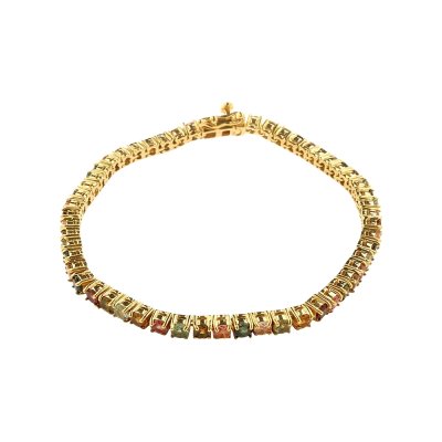 Sterling Silver Multi Tourmaline Round 3 mm Bracelet Over 18K Yellow Gold Plated 7.25 Inches