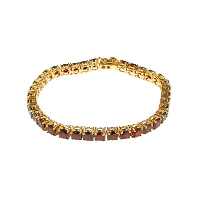 Sterling Silver Garnet Round 5 mm Bracelet Over 18K Yellow Gold Plated 7.25 Inches