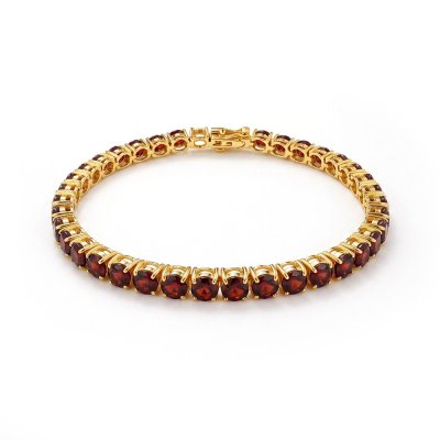 Sterling Silver Garnet Round 5 mm Bracelet Over 18K Yellow Gold Plated 7.25 Inches