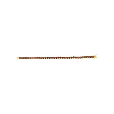 Sterling Silver Garnet Round 5 mm Bracelet Over 18K Yellow Gold Plated 7.25 Inches