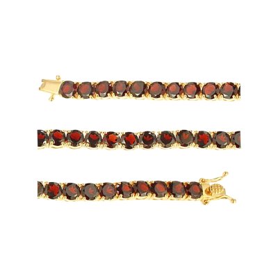 Sterling Silver Garnet Round 5 mm Bracelet Over 18K Yellow Gold Plated 7.25 Inches