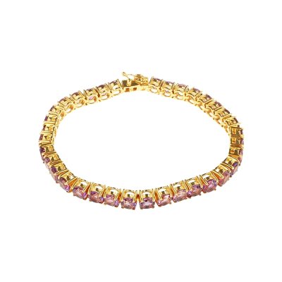 Sterling Silver Amethyst Round 5 mm Bracelet Over 18K Yellow Gold Plated 7.25 Inches