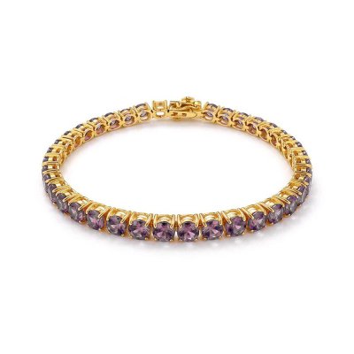 Sterling Silver Amethyst Round 5 mm Bracelet Over 18K Yellow Gold Plated 7.25 Inches