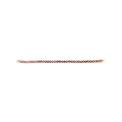 Sterling Silver Amethyst Round 5 mm Bracelet Over 18K Yellow Gold Plated 7.25 Inches