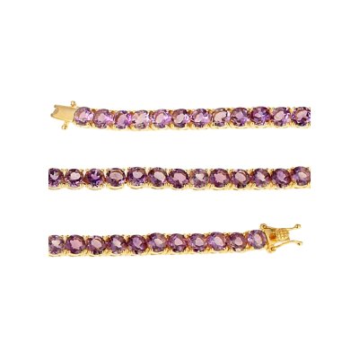 Sterling Silver Amethyst Round 5 mm Bracelet Over 18K Yellow Gold Plated 7.25 Inches