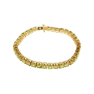 Sterling Silver Peridot Round 5 mm Bracelet Over 18K Yellow Gold Plated 7.25 Inches