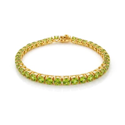 Sterling Silver Peridot Round 5 mm Bracelet Over 18K Yellow Gold Plated 7.25 Inches