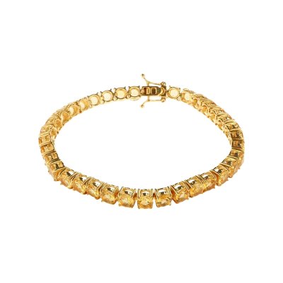 Sterling Silver Citrine Round 5 mm Bracelet Over 18K Yellow Gold Plated 7.25 Inches