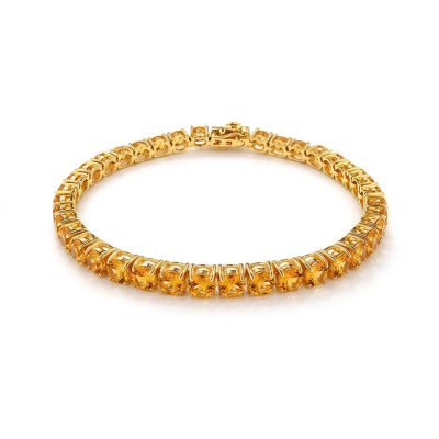 Sterling Silver Citrine Round 5 mm Bracelet Over 18K Yellow Gold Plated 7.25 Inches
