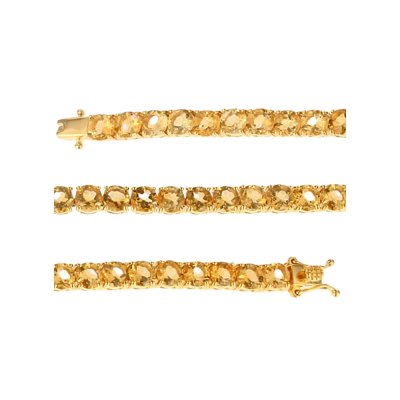 Sterling Silver Citrine Round 5 mm Bracelet Over 18K Yellow Gold Plated 7.25 Inches