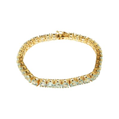 Sterling Silver Sky Blue Topaz Round 5 mm Bracelet Over 18K Yellow Gold Plated 7.25 Inches