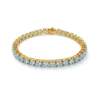 Sterling Silver Sky Blue Topaz Round 5 mm Bracelet Over 18K Yellow Gold Plated 7.25 Inches