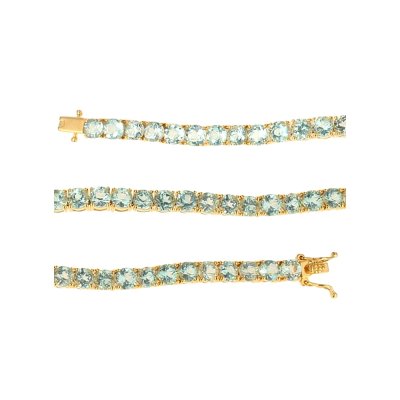 Sterling Silver Sky Blue Topaz Round 5 mm Bracelet Over 18K Yellow Gold Plated 7.25 Inches