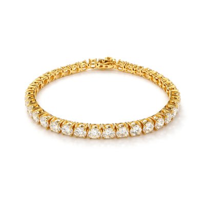 Sterling Silver White Cubic Zirconia Round 5 mm Bracelet Over 18K Yellow Gold Plated 7.25 Inches