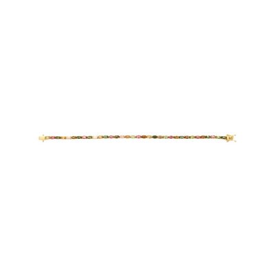 Sterling Silver Multi Tourmaline Oval 5x3 mm. Bracelet Over 18K Yellow Gold Plated 7.25 Inches