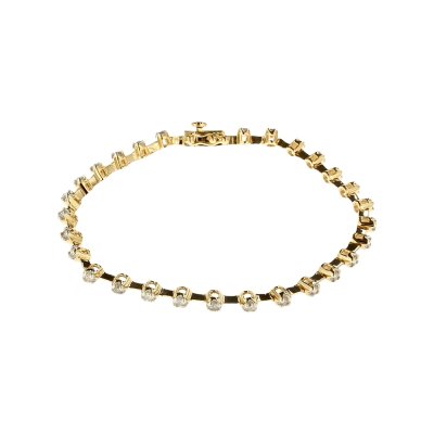 Sterling Silver Diamond Bracelet Over 18K Yellow Gold Plated 7.25 Inches