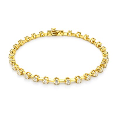 Sterling Silver Diamond Bracelet Over 18K Yellow Gold Plated 7.25 Inches