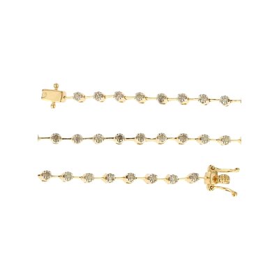 Sterling Silver Diamond Bracelet Over 18K Yellow Gold Plated 7.25 Inches