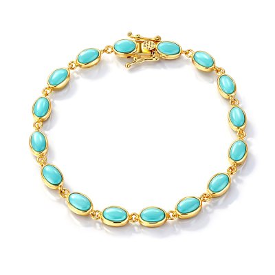 Sterling Silver Sleeping Beauty Turquoise Over 18K Yellow Gold Plated 7.25 Inches
