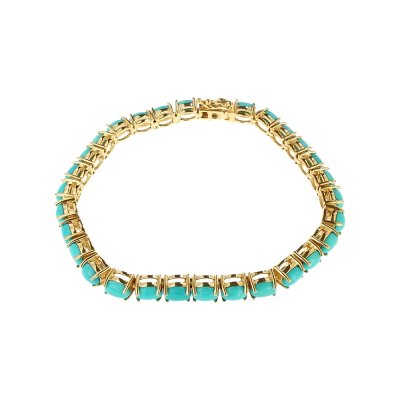 Sterling Silver Sleeping Beauty Turquoise Over 18K Yellow Gold Plated 7.25 Inches