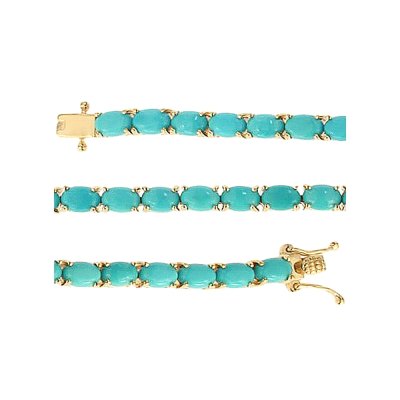 Sterling Silver Sleeping Beauty Turquoise Over 18K Yellow Gold Plated 7.25 Inches