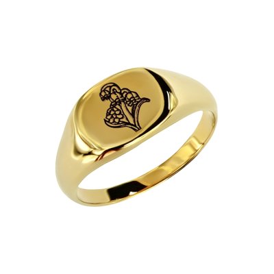 Sterling Silver Lily Of The Valley (Flower of Month) Signet Ring Over 18K Yellow Gold Plated