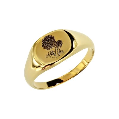 Sterling Silver Chrysanthemum (Flower of Month) Signet Ring Over 18K Yellow Gold Plated