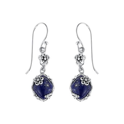 Sterling Silver Lapis Lazuli Flower Earrings