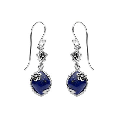 Sterling Silver Lapis Lazuli Flower Earrings