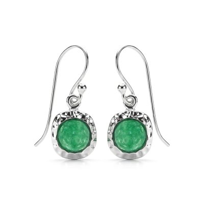 Sterling Silver Green Jade Hammered Earrings