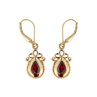 Sterling Silver Garnet Earrings Over 18K Yellow Gold Plated